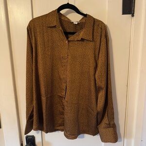 Leopard Print Amazon Essentials Button Up Blouse